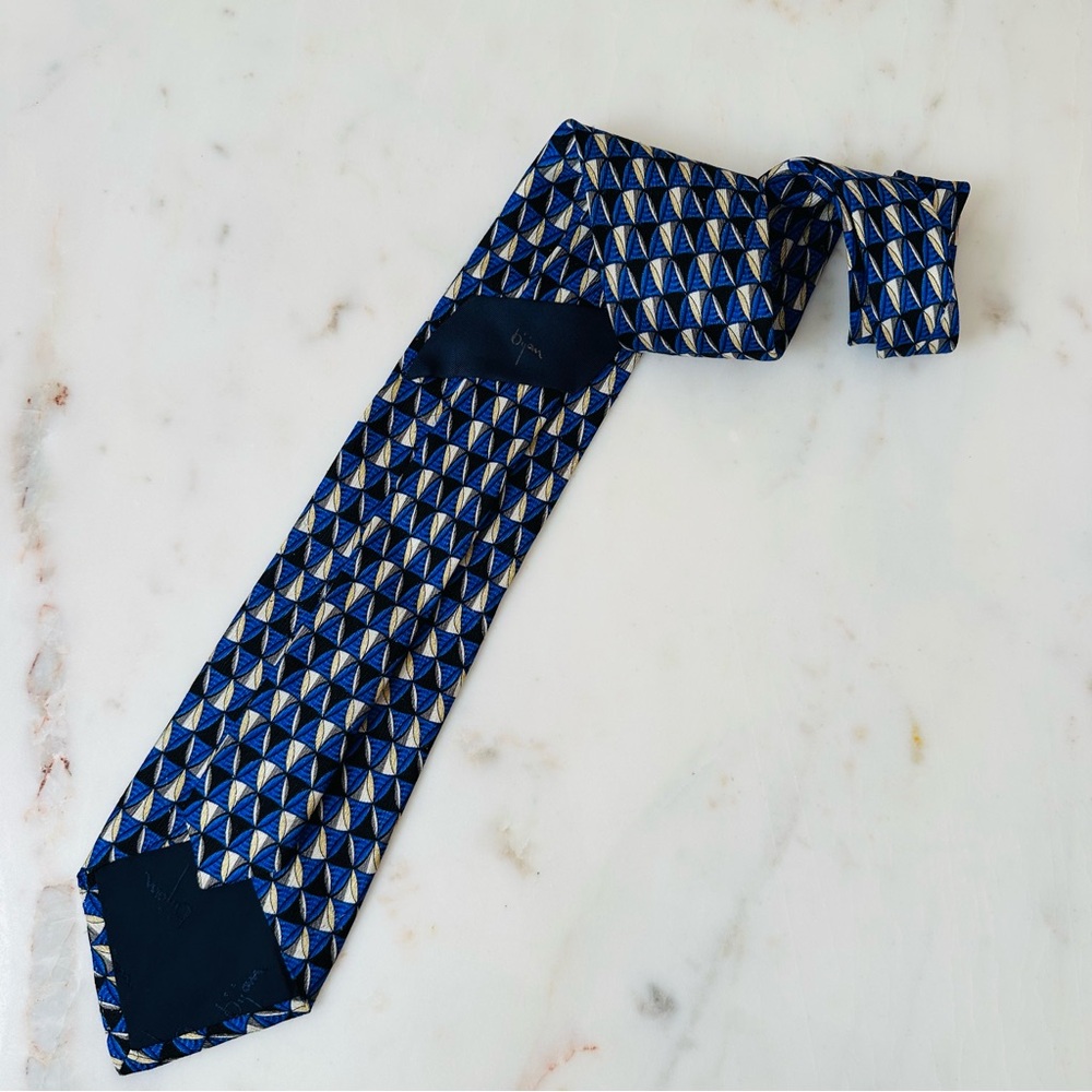 Bijan Silk Geometric Blue and Black Men's Tie